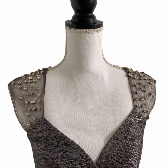 Metallic Embellished Rhinestone Sheath Dress Gunmetal Gray US Size 6 - Picture 2 of 9